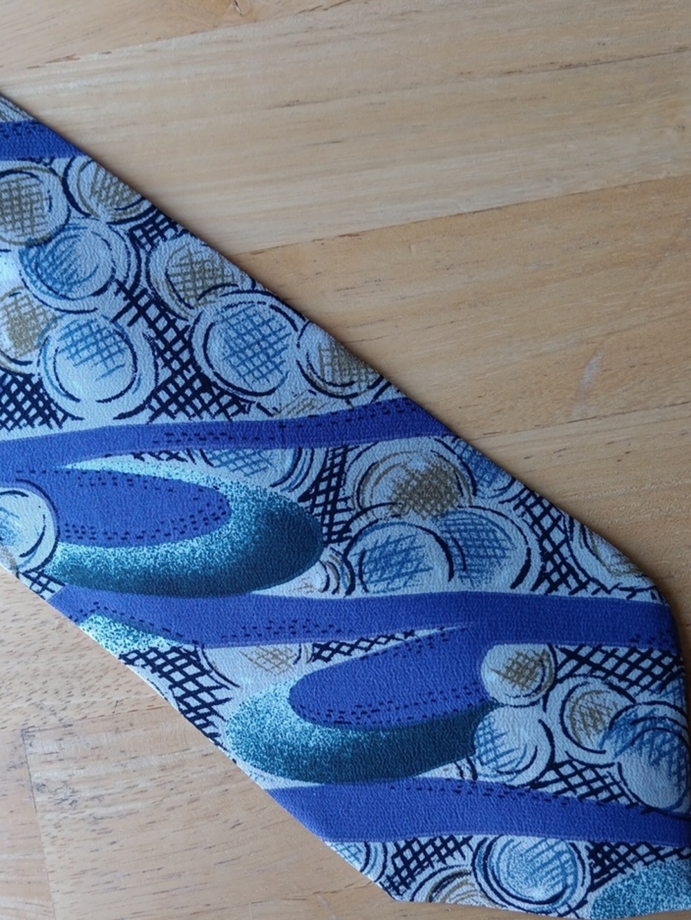 Christian Dior Blue and Teal Abstract Wave *PRINT* Tie